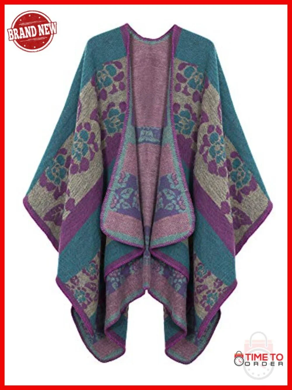 Color Block Shawl Wrap Open Front Poncho Cape - Knit Sleeveless